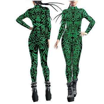 2023 גיאומטריות קו הדפסת 3D מסיבת קרנבל נשים סקסי, רזה סרבל Cosplay תלבושות מפוארות סלים בגד גוף
