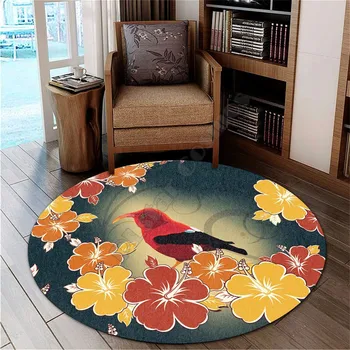 Hawail Honeycreeper היביסקוס שטיח עגול 3D מודפס שטיח ללא החלקה מחצלת פינת אוכל סלון רך השינה השטיח