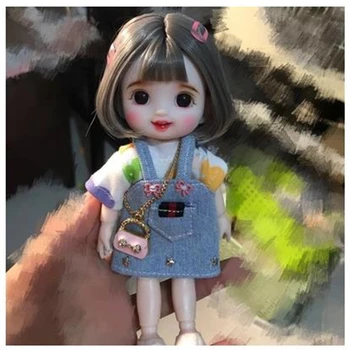 16cm האופנה מיני הפאה BJD בובה מטלטלין משותפת ילדה בובות 3D עיניים גדולות יפה חמוד DIY צעצוע בובה עם בגדים להתלבש בובה