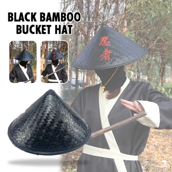 גברים כובע קש אסיה חרוטי פועל כובע אביר הפלטה סרט סמוראים, נינג ' ה רטרו שחור במבוק כובע תמונה Cosplay אביזרים