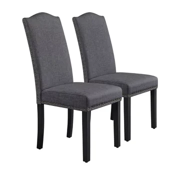 2pcs המצויץ גבוהה האוכל הכיסא, אפור בסגנון פשוט בד רך גומי עץ הרגליים כיסא פינת אוכל נורדי רהיטים