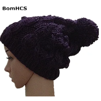 BomHCS סתיו חורף פרח סגול כובע-יד סרגה כובעי נשים כובעים חמים כמוסות