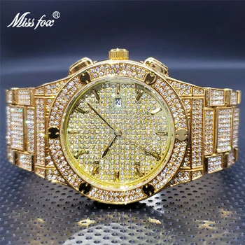 New18K שעון זהב עבור איש גדול יוקרתי קלאסי אוטומטי לוח שנה מלא Moissanite צמיד קוורץ שעונים Droshipping Orologio uomo