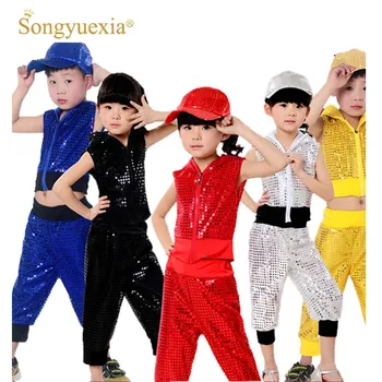 Songyuexia ילדים ילדים נצנצים היפ הופ ריקוד תלבושות ילדה ילד ג ' אז ריקוד על הבמה בגדים גזורה עם ברדס