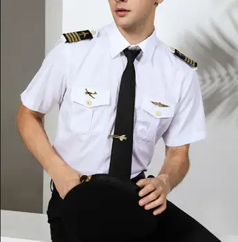 תעופה אזרחית טייס החולצה קפטן הקיץ החולצה עובדים גברים במדים לבנים טייס מקסימום