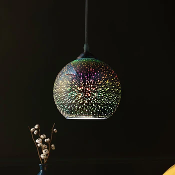 תקרת הזכוכית נברשת 3D צבעונית נברשת הובילה זיקוקים צבעוניים E27 השינה מנורה מסעדה נברשת דקורטיבית