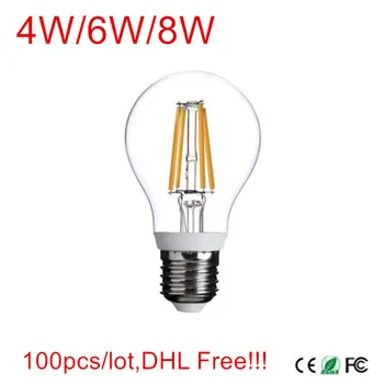 100pcs/lot,DHL/Fedex משלוח חינם!!! LED נורת להט מנורות E27 4W/6W/8W LED Bulb AC85-265V LED תאורה פנימית