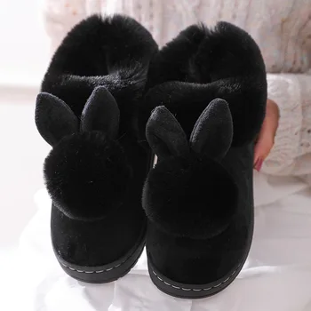 2021 אופנה חדשה סתיו חורף כותנה נעלי בית אוזן ארנב בבית מקורה נעלי בית החורף חם נשים נעליים חמוד בתוספת קטיפה נעלי בית