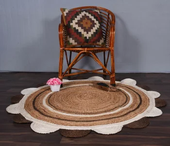 מסולסלים שטיח בצבע בז ' ולבן/חום צבע יפה יוטה שטיח עגול השטיח בעבודת יד שטיחים בחדר השינה