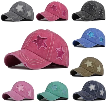 כובע בייסבול כובע Snapback ילדה כובע בייסבול דפוס כוכב שבצבוץ של תחום כובע היפ הופ כובע מצויד כובעים לגברים נשים שחיקה ססגוניות