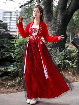 Hanfu נשים שמלת קיץ החצאית הארוכה, סינית מסורתית,עתיקה בגדים, בן אלמוות, אלגנטי, שיפור המותניים אורך החצאית