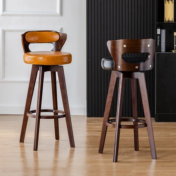 אמריקאי מעץ מלא בר כיסא רטרו סיבוב גבוהה כיסאות מטבח עם משענת אור יוקרה משק בית קפה, דלפק קבלה כסא בר