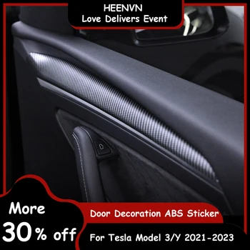 Heenvn עבור טסלה מודל 3 2023 אביזרי רכב חדש דלת קישוט מדבקה מט סיבי פחמן ABS מודל Y 2022 Model3 מודל שלוש