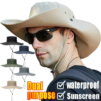 הקיץ הרים כובע רחב שוליים השמש שרוך מגן כובעים לגברים בחוץ דיג נסיעות ספורט עמיד למים דלי, השמש כובעים