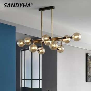 SANDYHA נורדי זכוכית הכדור נברשת בועה תלויות מנורות LED מודרני עיצוב הבית בחדר האוכל המטבח תאורה מנורות