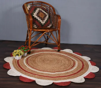יוטה השטיח מעגל צבע בעבודת יד עגול דקורטיבי 3x3 מטר קלוע נראה השטיח