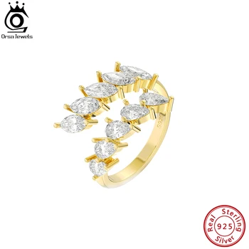 ORSA תכשיטי יוקרה זהב 14K מצופה מבריק AAAA זירקון Stackable טבעות לנשים 925 כסף מתכווננת האצבע טבעות תכשיטים SR306