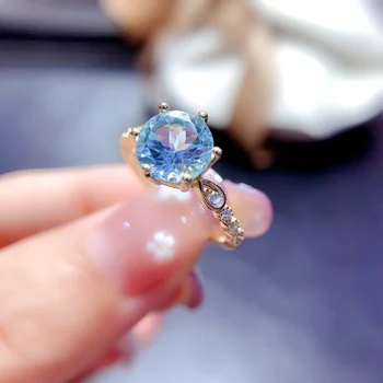 טבעי לונדון בלו טופז טבעת אירוסין טבעת כסף סטרלינג 925 נשים יוקרה אלקטרוני חינם מתנת אירוסין תכשיטים יפים