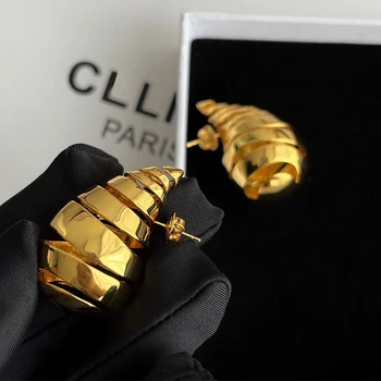 קלאסי מצופה זהב מתכת מים זרוק עגילים לנשים ילדה נירוסטה טוויסט ספירלה חלול חלקה עיצוב תכשיטים 2023