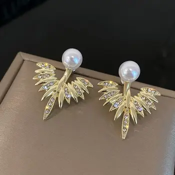 2023 קוריאנית אנג ' ל אגף פרל עגילים לנשים אופנה צבע זהב מתכת יוקרה זירקון עגיל תכשיטים סיטונאי מתנות