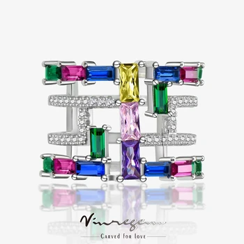 Vinregem אמיתי 925 כסף סטרלינג צבעוני ספיר סינטטי Moissanite עיצוב יצירתי הטבעת לנשים מתנה זרוק משלוח