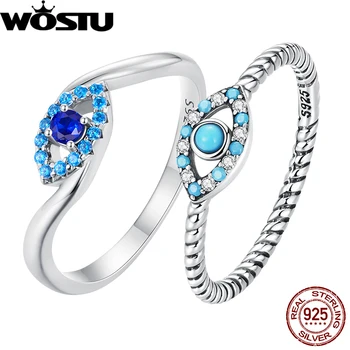 WOSTU המקורי 925 כסף סטרלינג השומר עיני שד טבעת עם זירקון כחול מזל טבעות לנשים מסיבת סיום תכשיטים מתנה