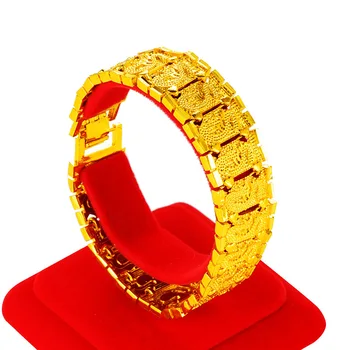 טהור 18K 999 זהב צהוב הדרקון דפוס צמידים לגברים קלאסי חתונה חג המולד מתנות תכשיטים עיבוי אף פעם לא דוהה