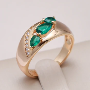 Kinel חדש 585 רוז טבעת זהב לנשים יוצא דופן ירוק טבעי זירקון אתני הכלה טבעת וינטאג', תכשיטים לחתונה אביזרים