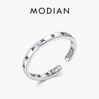 MODIAN 925 כסף סטרלינג בציר חלול כוכבים פתיחת האצבע טבעות קלאסי רטרו טבעת מתכווננת עבור נשים בסדר תכשיטים מתנות