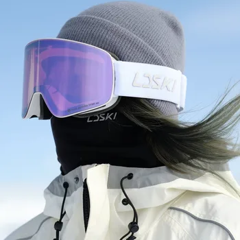 LDSKI משקפי סקי סנובורד משקפי גברים נשים עם מגנטי כפול שכבה מקוטבת עדשות אנטי פוג UV400 EyewearCase בחוץ