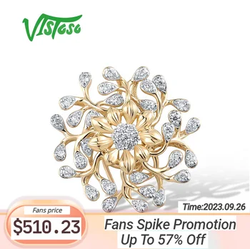 VISTOSO זהב תליון לנשים Pure14K 585 זהב צהוב מקורי מבריק יהלום פרחים ליום הנישואין אופנה תכשיטים יפים