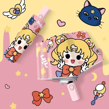 Kawaii Sailormoon מטריה אנימה חדשה בטיחות אוטומטי אנטי ריבאונד ילדים שטוף שמש מטרייה בקיץ קרם הגנה מטריה חמוד מתנה