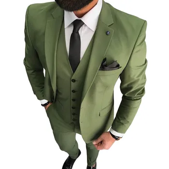 ירוק זית גברים חליפה 3 חלקים עסקית רשמית דש חליפות שושבינים החליפה להגדיר עבור החתונה(בלייזר+אפוד+מכנסיים