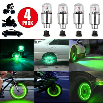 4pcs מכונית ירוקה גלגל הצמיג צמיג אוויר שסתום גזע אור LED קאפ כיסוי אביזרים Motocycle 4 נורות Led גלגל אוויר כובע המנורה