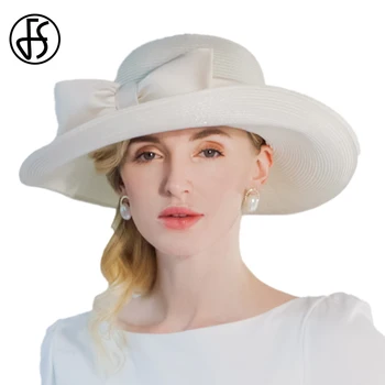 FS שוליים רחבים בצבע בז ' חיצוני מגן השמש כובעים עבור נשים גדולות קשת הכנסייה הרשמית Millinery כובע לבן כסף אפור Fedoras פאטאל 2023