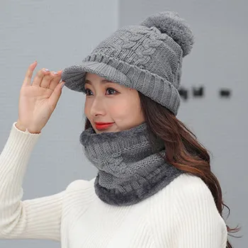 2021 אופנה חדשה בנוח נשים המטפחת עם סרוג כובע בייסבול חורף חם עבה כובע צעיף להגדיר LL@17