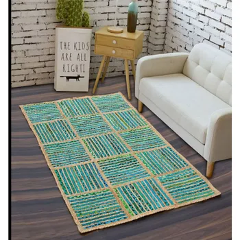 יוטה, כותנה, השטיח רץ שטיח ירוק רשת טבעי קלוע בסגנון במסדרון קומה שטיח עבודת יד באזור השטיח הביתה עיצוב חדר השינה