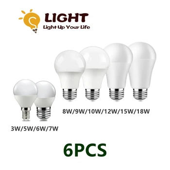 6PCS נורת Led AC220V Lampara E14 E27 B22 חם, לבן קר 3W-18W הכדור הנורה Lampada נברשת תאורה מנורת הבית.