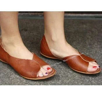 בראון לחתוך עיצוב להחליק על משאבות הבוהן ציוץ Flattie רדוד אופנתי סקסי הרומן סגנון קיץ 2023 אישה נעלי Zapatillas Mujer