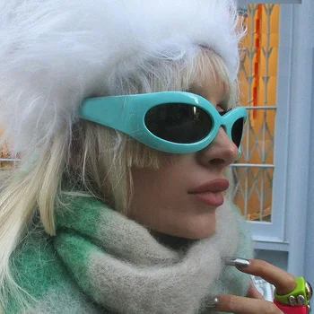 בציר יוקרה פאנק ספורט נשים משקפי שמש אופנה Y2K עין חתול המראה גוגל מעצב מותג גברים משקפי שמש בגוונים UV400