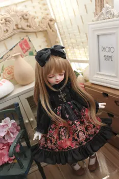 BJD בגדי בובה מתאים 1-3 1-4 1-6 גודל אופנתי שמלת שמלה שחורה עם כיסוי הראש בובה אביזרים