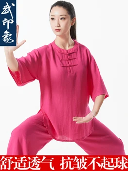 טאי-ג ' י החליפה של נשים קיץ כותנה ופשתן עם שרוולים קצרים אימון בגדים חדשים תחרות ביצועים דק בגדי חליפת מכנסיים