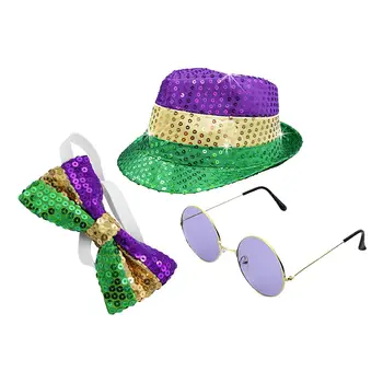 פנמה ג 'אז כובע עליון דקורטיבי יוניסקס שמש כובע פאייטים נוצצים עם משקפיים ועניבה ג 'נטלמן ג' אז כובע בשביל קוספליי לשחק תפקיד החג