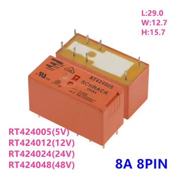 5Pcs כוח ממסרים RT424005 RT424012 RT424024 RT424048 5V 12V 24V 48V 8A 8PIN שני סטים של המרות באיכות גבוהה כוח.