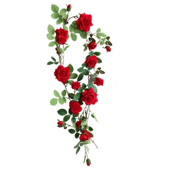 177cm גבוהה באיכות מלאכותית ורדים פלנל גרלנד פרחים משי גפן תלייה על קיר אייבי מחרוזת הביתה מסיבת חתונה תפאורה חג המולד