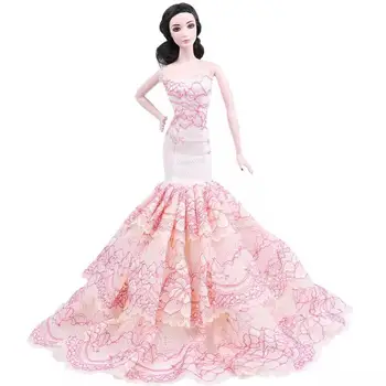 בז ' ורוד Floarl את כתף נסיכת בתולת ים שמלת ברבי בגדים 1/6 BJD בובות אביזרים Fishtail חתונה שמלת מסיבה