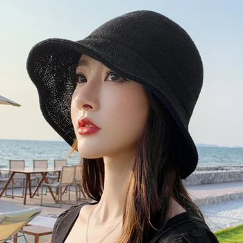 מותג חדש בקיץ כובע קש נשים אופנה נסיעות לפנמה נקבה מגמה דלי כובע ליידי שמשיה לנשימה השמש חוף כמוסות
