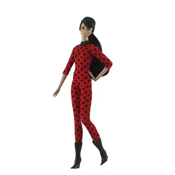 קלאסי שחור מנוקד פולקה ארוך שרוול סרבל אדום 1/6 BJD בגדים עבור ברבי הבובה בגדים תלבושות 11.5