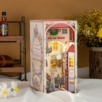 Cutebee DIY הספר פינה קיט רומנטי הסמטה מדף הספרים להכניס בית מיניאטורי מעץ דגם סקורה כריכה 3D בניין עבור ילד מתנה