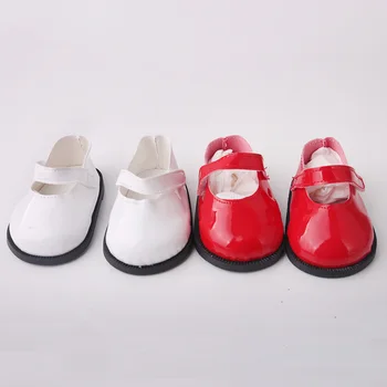נעלי בובה 9cm נעלי עור אדום לבן בעבודת יד נעלי בובה צעצועים אביזרים לילדים מתנות